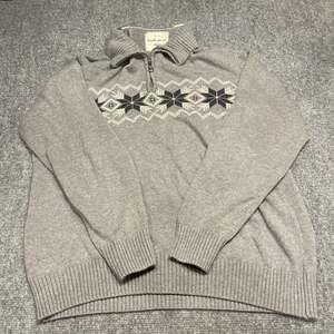 Weatherproof Vintage Men’s L Gray Fair Isle Quarter Zip Cotton Sweater
